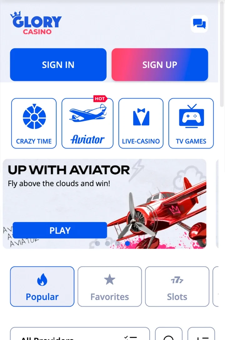 Install the Glory Casino app on your Android or iOS device.