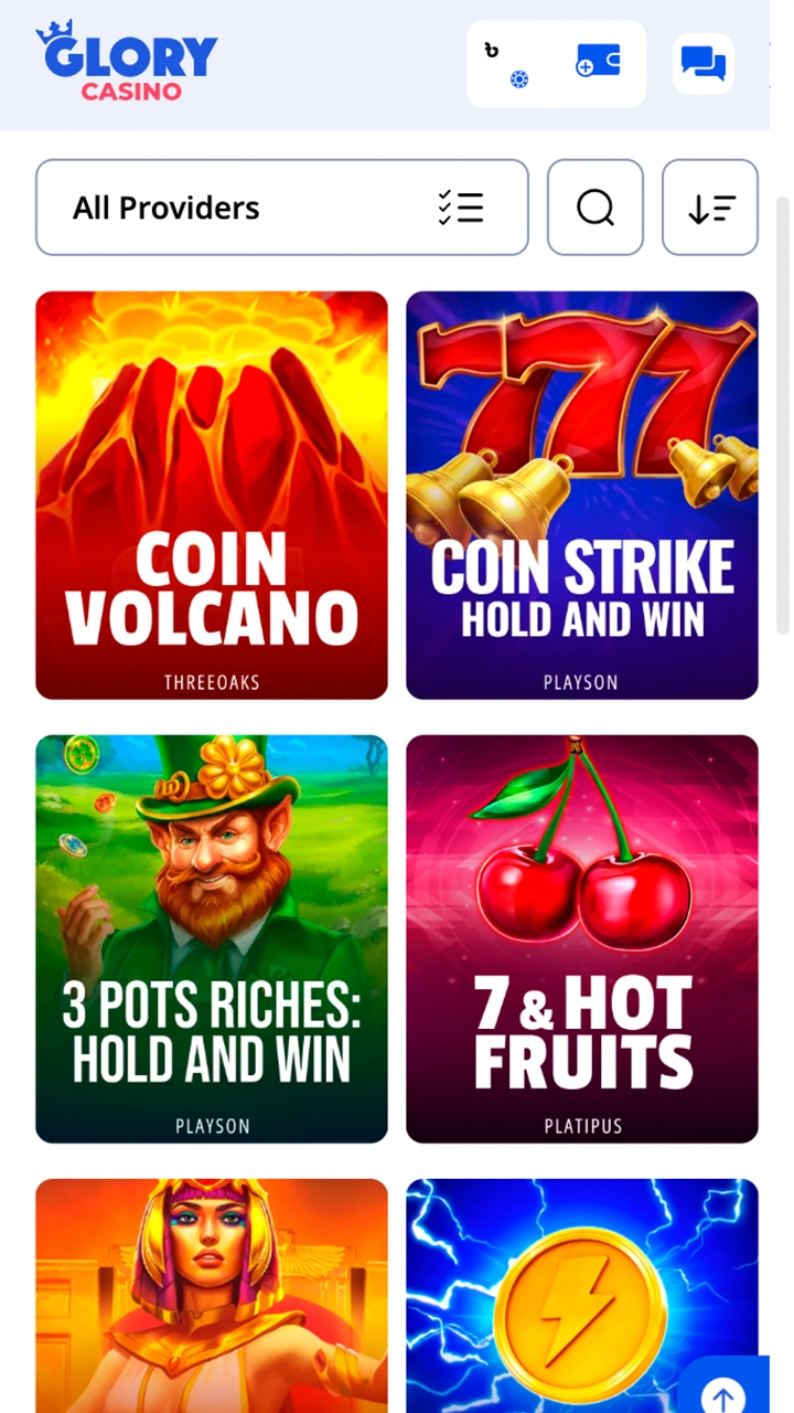 Start playing at Glory Casino app.