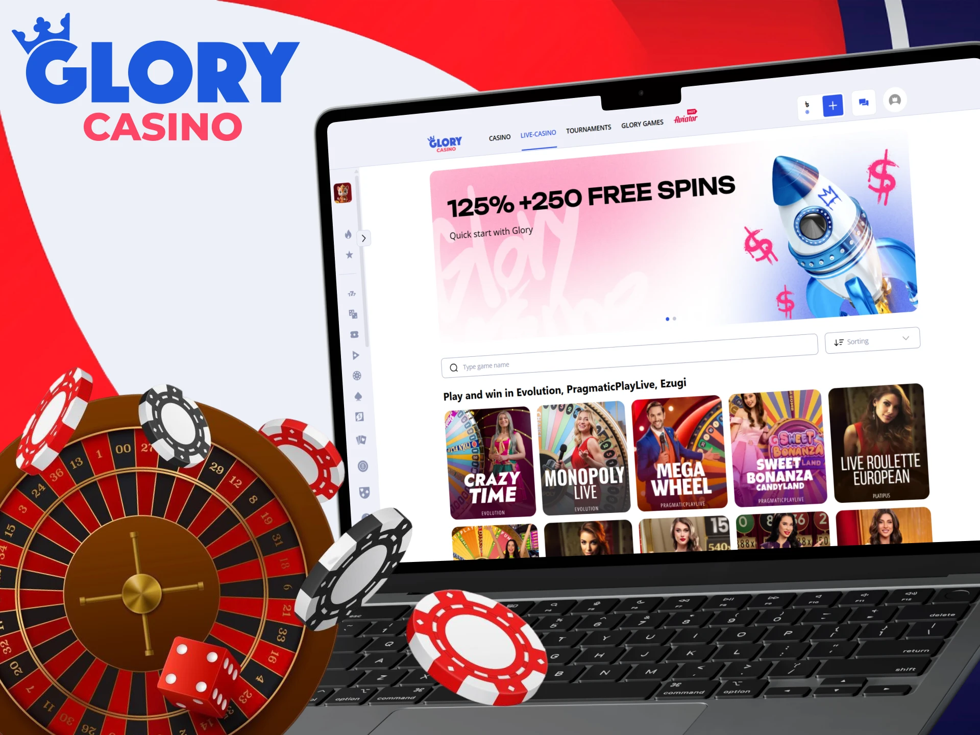 See all the types of live games available at Glory Casino.