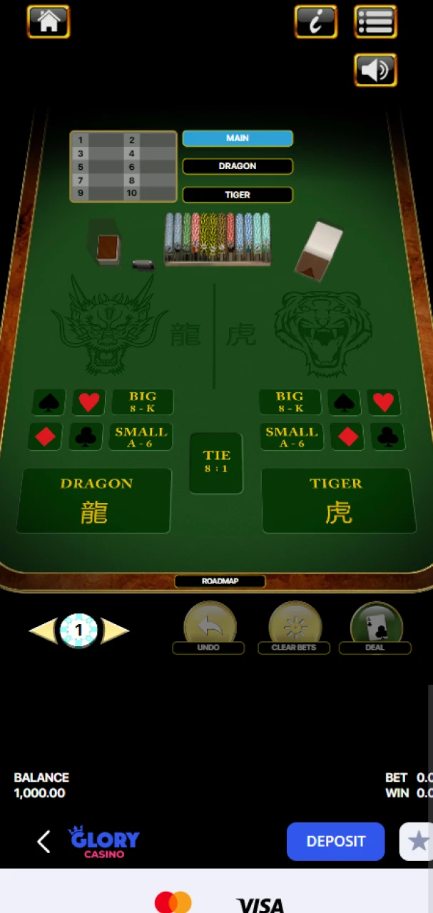 Place your bets and start playing at Glory Casino.